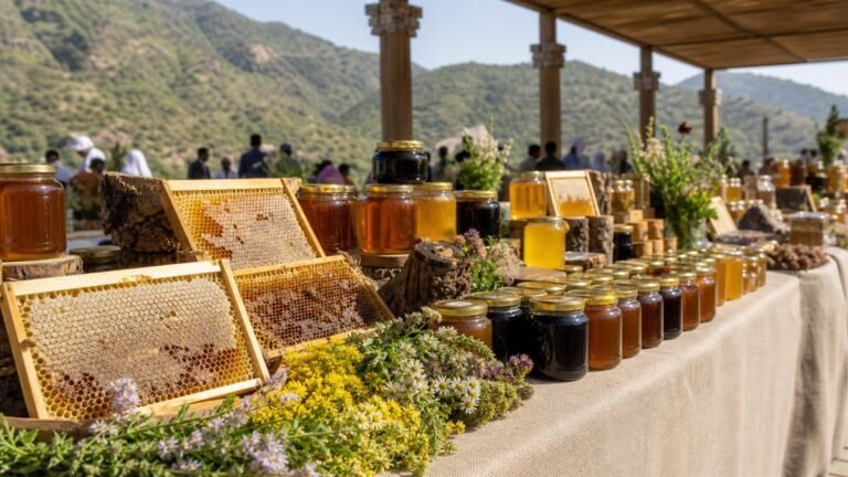 عبوات عسل وأقراص شمع في جناح مفتوح بمهرجان الباحة