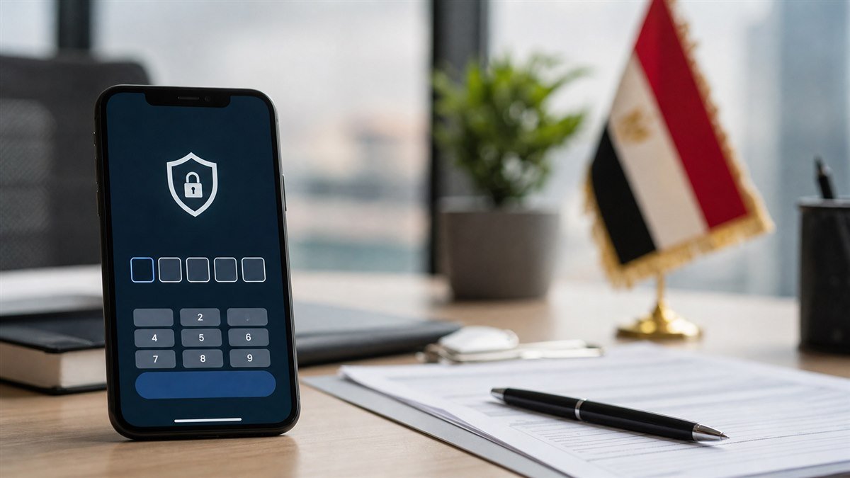 هاتف يعرض رمز تحقق رقمي بجوار مستندات تمويل مصرية