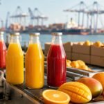 زجاجات عصائر وفاكهة على خط إنتاج مخصص للتصدير