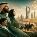 مشهد بصري سعودي باللونين الأخضر والذهبي يعكس الأصالة والطموح