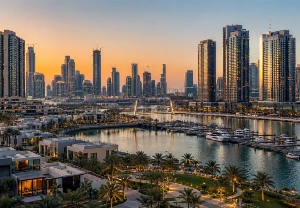 أبراج ومشروعات سكنية حديثة على واجهة مائية في الإمارات
