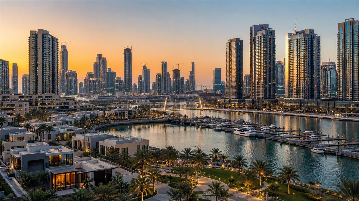 أبراج ومشروعات سكنية حديثة على واجهة مائية في الإمارات