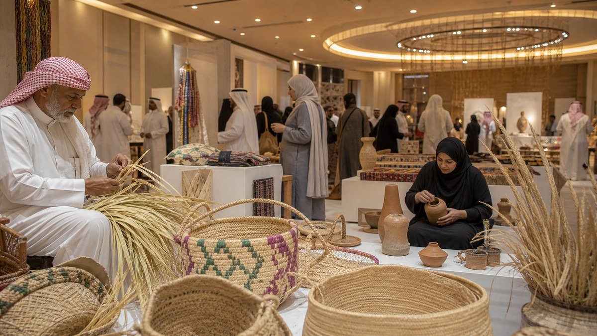 حرفيون سعوديون يعرضون منتجات السعف والفخار والمنسوجات في معرض بالخبر