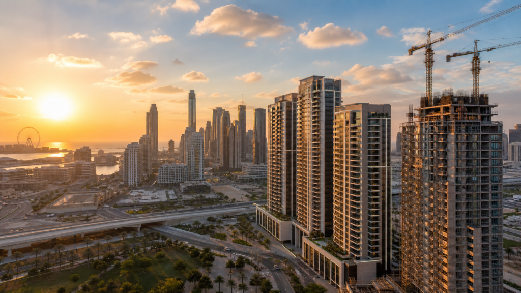 أبراج سكنية ومشروعات قيد الإنشاء تعكس نمو عقارات دبي