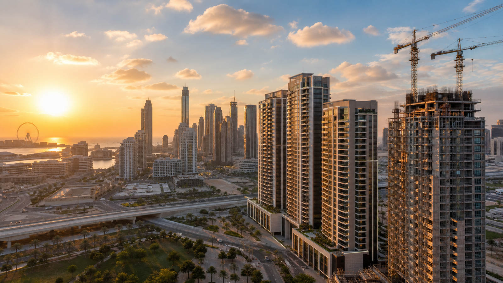 أبراج سكنية ومشروعات قيد الإنشاء تعكس نمو عقارات دبي