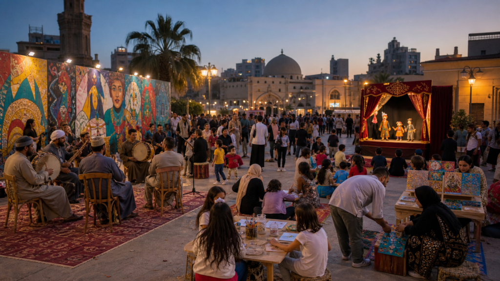 عروض موسيقى وعرائس وورش رسم في ساحة عامة ضمن شارع الفن