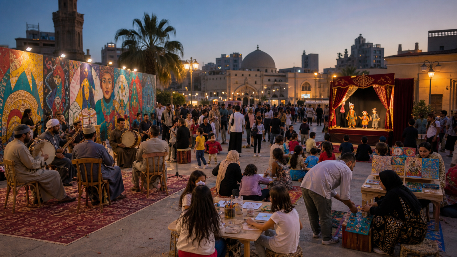 عروض موسيقى وعرائس وورش رسم في ساحة عامة ضمن شارع الفن