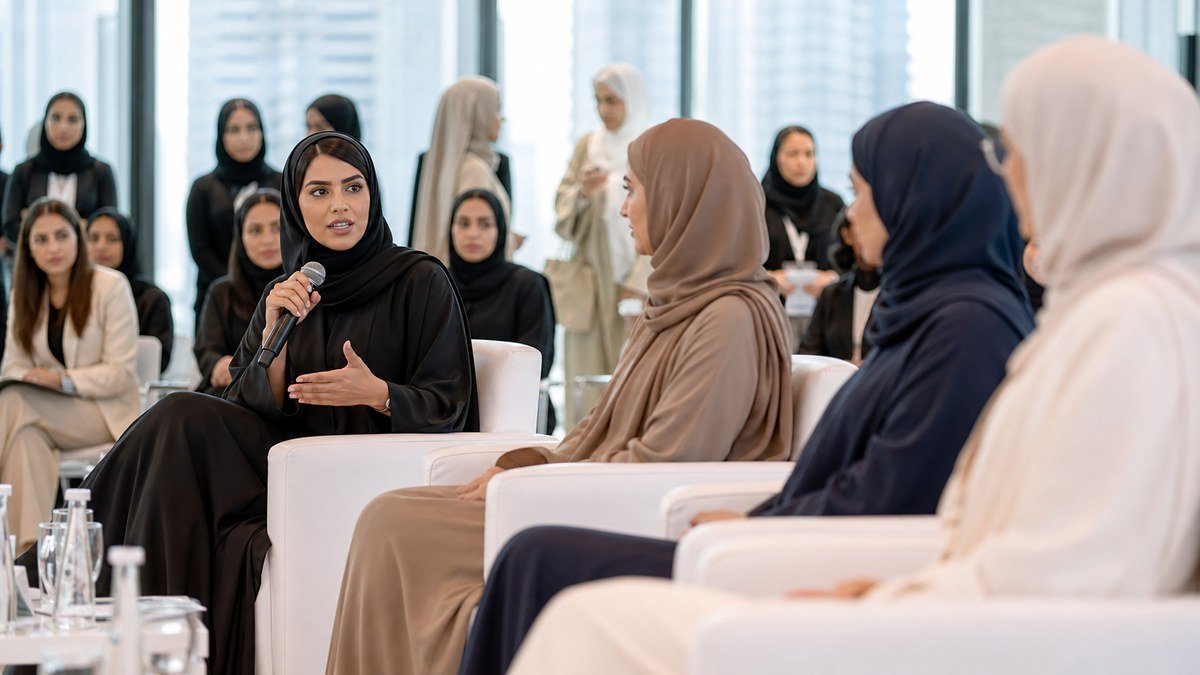 قيادات إماراتيات يشاركن في جلسة حوارية مهنية داخل منتدى في دبي