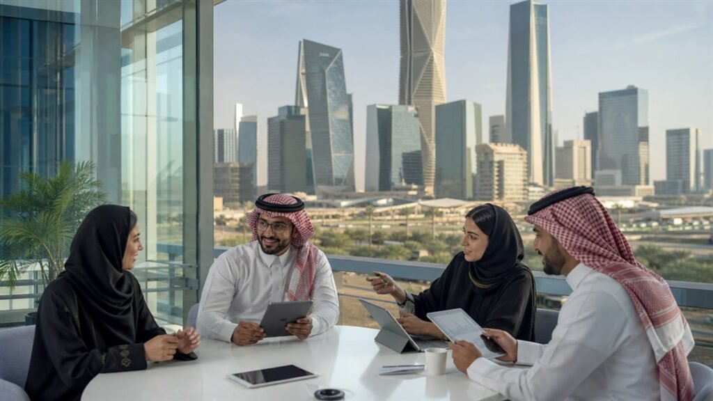 فريق أعمال سعودي يناقش مؤشرات اقتصادية أمام أفق الرياض