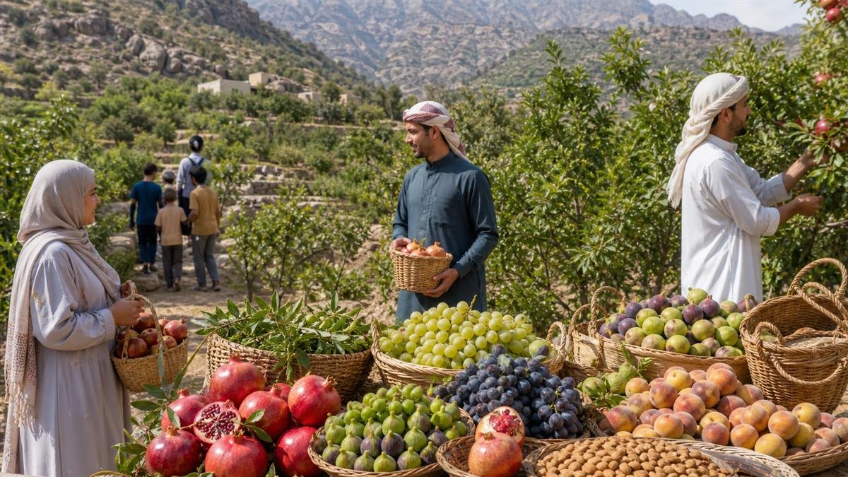 فاكهة موسمية وزوار بين مدرجات وبساتين الطائف الجبلية