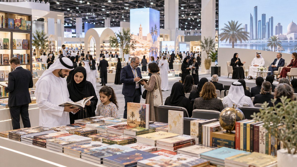 عائلات وناشرون يتصفحون الكتب في معرض ثقافي دولي حديث بأبوظبي