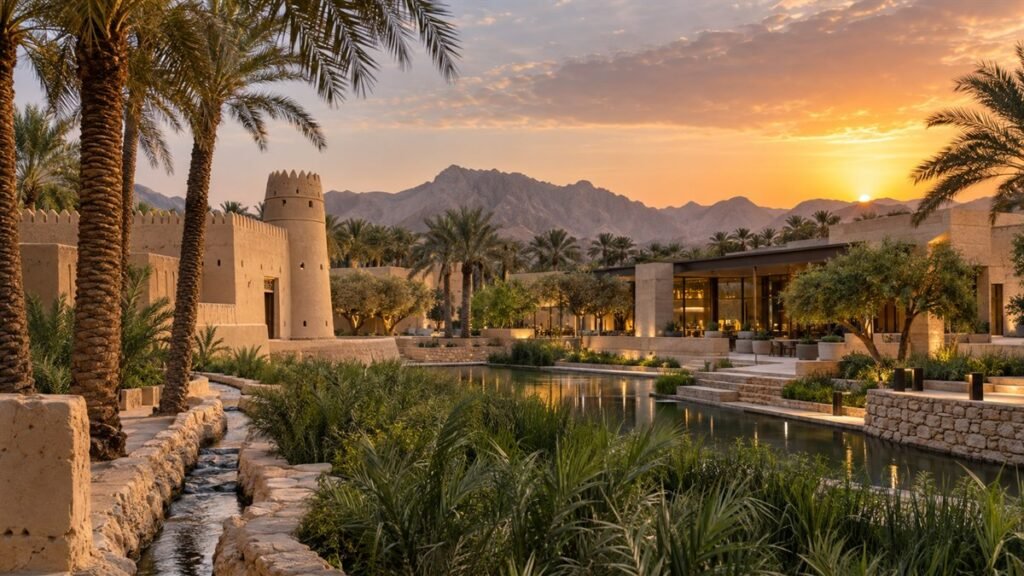 واحة ومبان تراثية ومركز ثقافي حديث يعكس تطوير وجهات العين