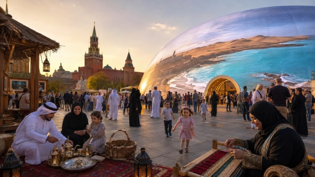 زوار يتعرفون إلى الحرف والقهوة الإماراتية في مهرجان بموسكو