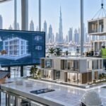 مهندسون يقارنون نموذج بناء معياري مع توأم رقمي وروبوتات في دبي