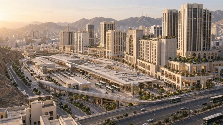 تصور عمراني لمحطة نقل ومبان متعددة الاستخدامات عند بوابة الملك سلمان في مكة