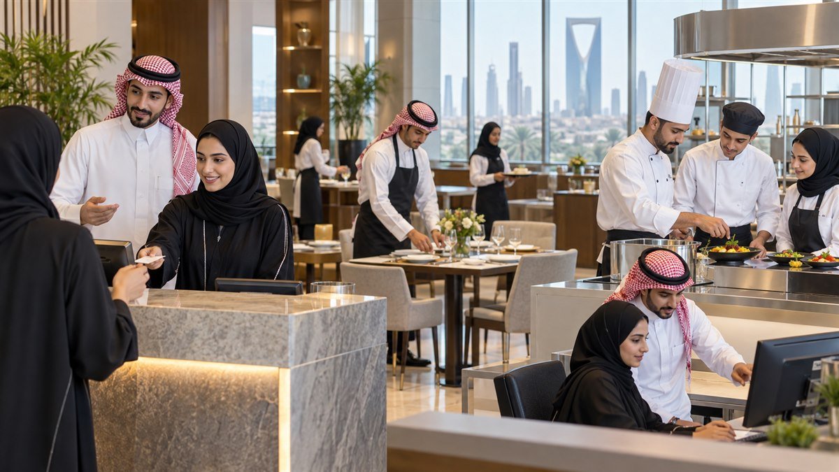 متدربون سعوديون يتعلمون مهارات الاستقبال والطهي وإدارة الضيافة في أكاديمية حديثة