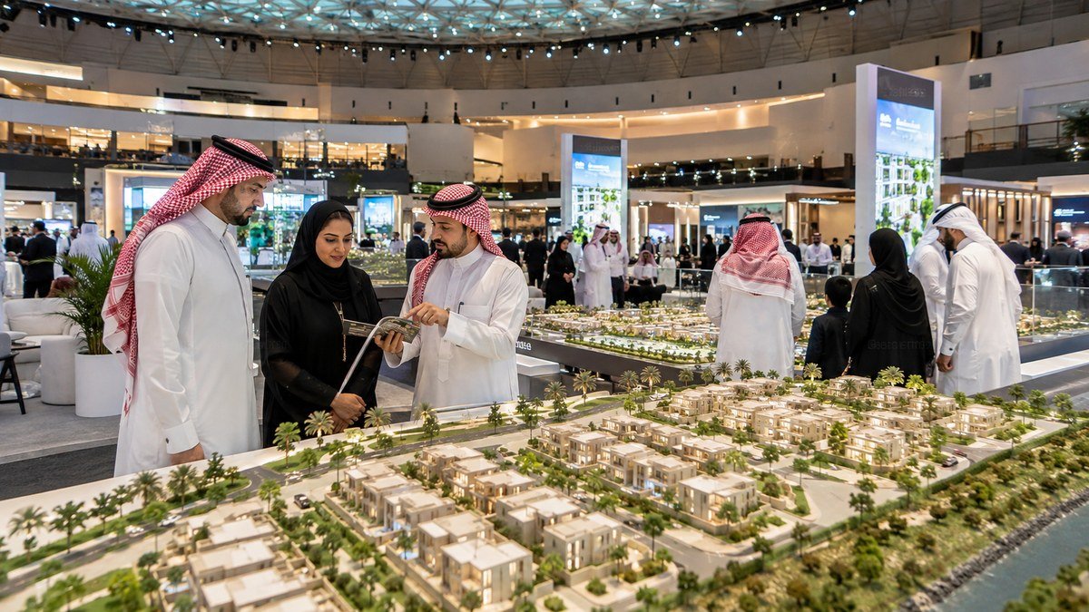 زوار يتفقدون مجسمات مشاريع سكنية في معرض سيريدو بجدة