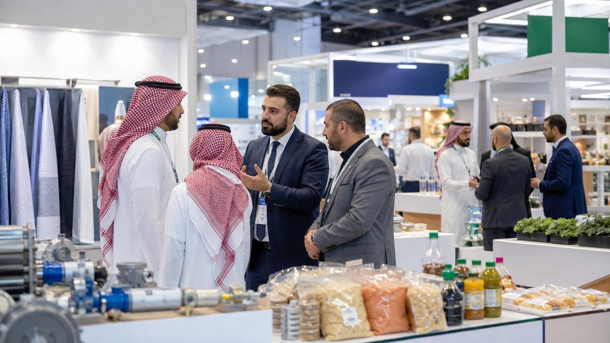 وفود أعمال تتناقش داخل معرض الصناعات السورية في جدة